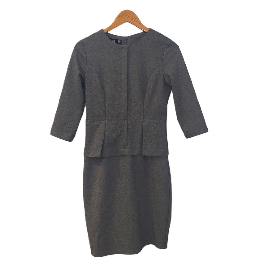 Homeyee Gray Peplum Waist Career Midi Dress Size 8
